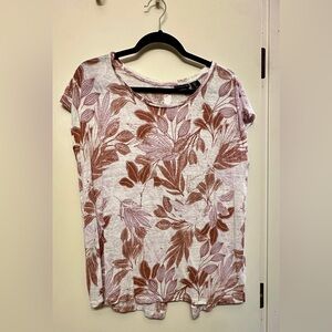 Tahari 100% Linen Floral Print Top with Button-up Back - Size Large